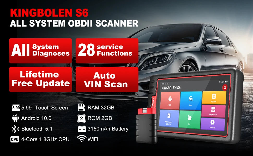 KINGBOLEN S6 OBD Automotive Scanner Bluetooth All System Car Diagnostic Tools 28 Resets IMMO/BMS/TPMS/ABS Bleeding Lifetime Free